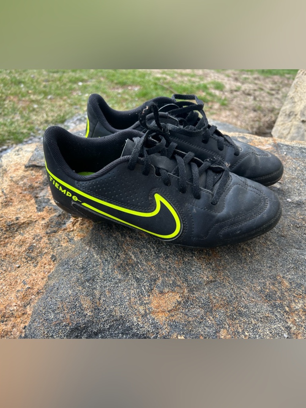 Nike Black and Neon Yellow Youth Soccer Cleats